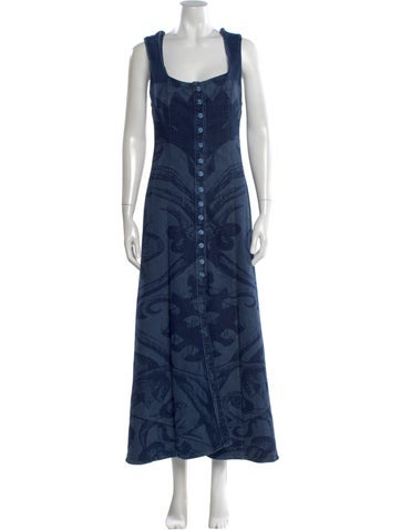 Pre-owned Lug Von Siga Square Neckline Long Dress In Blue