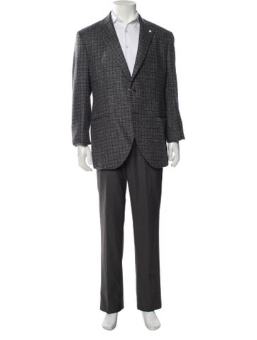 Luigi Bianchi Mantova Suiting Plaid Print Embroidered Accent Blazer Us46, It56 | XXL