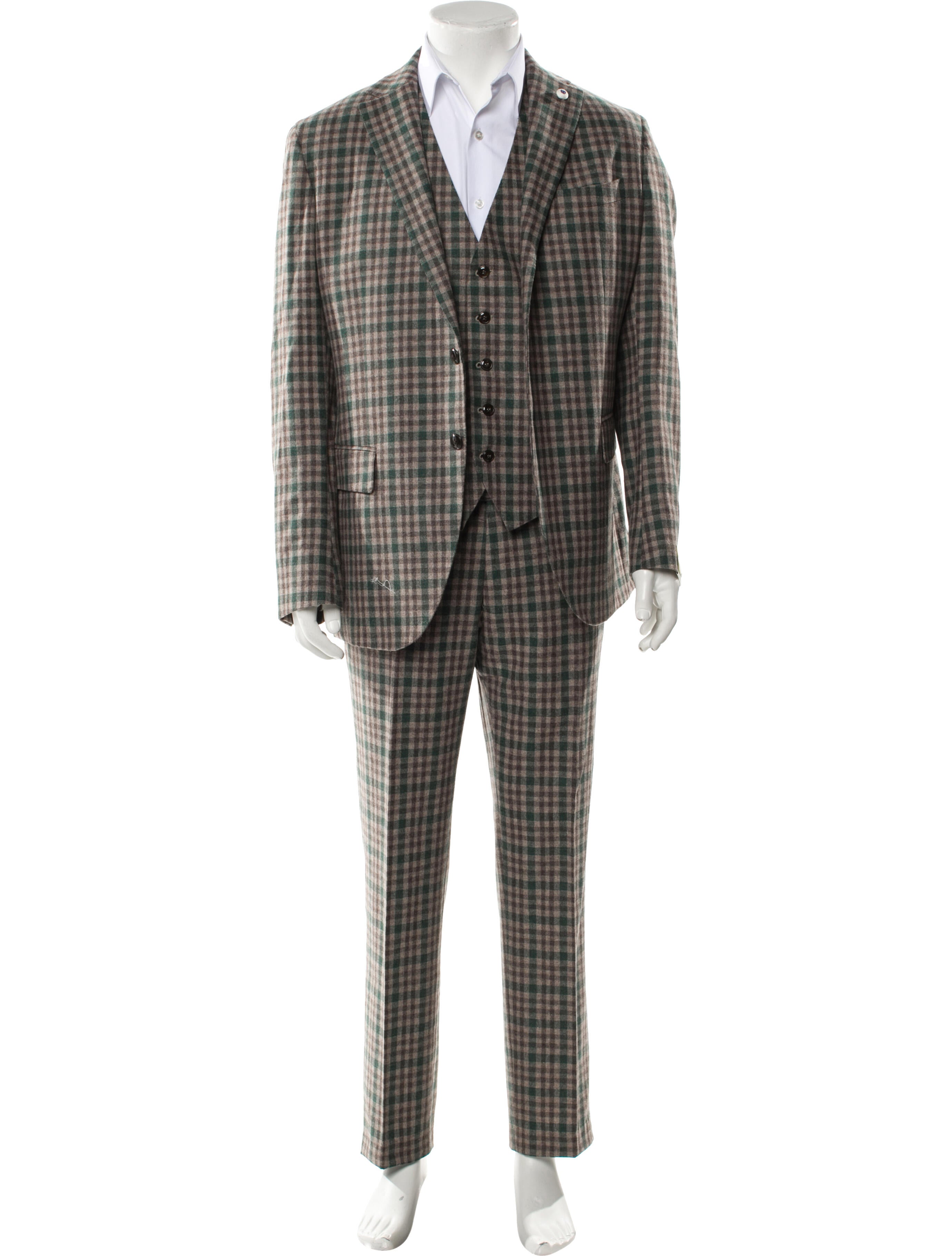 Luigi Bianchi Mantova Virgin Wool Plaid Print Three-Piece Suit