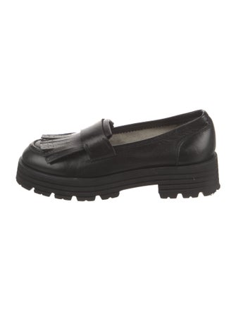 Lukure Leather Fringe Trim Accent Loafers
