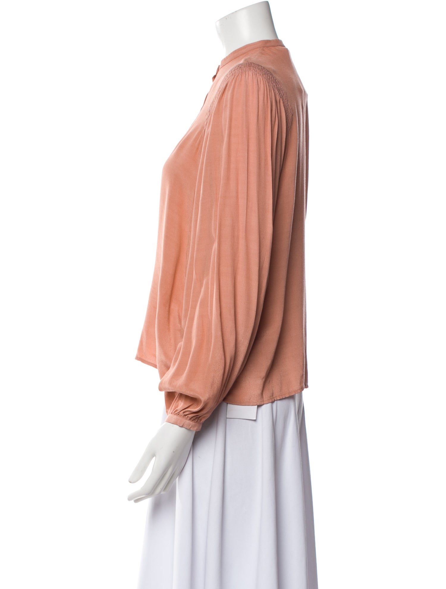 LOVE Binetti Silk Mock Neck Button-Up Top