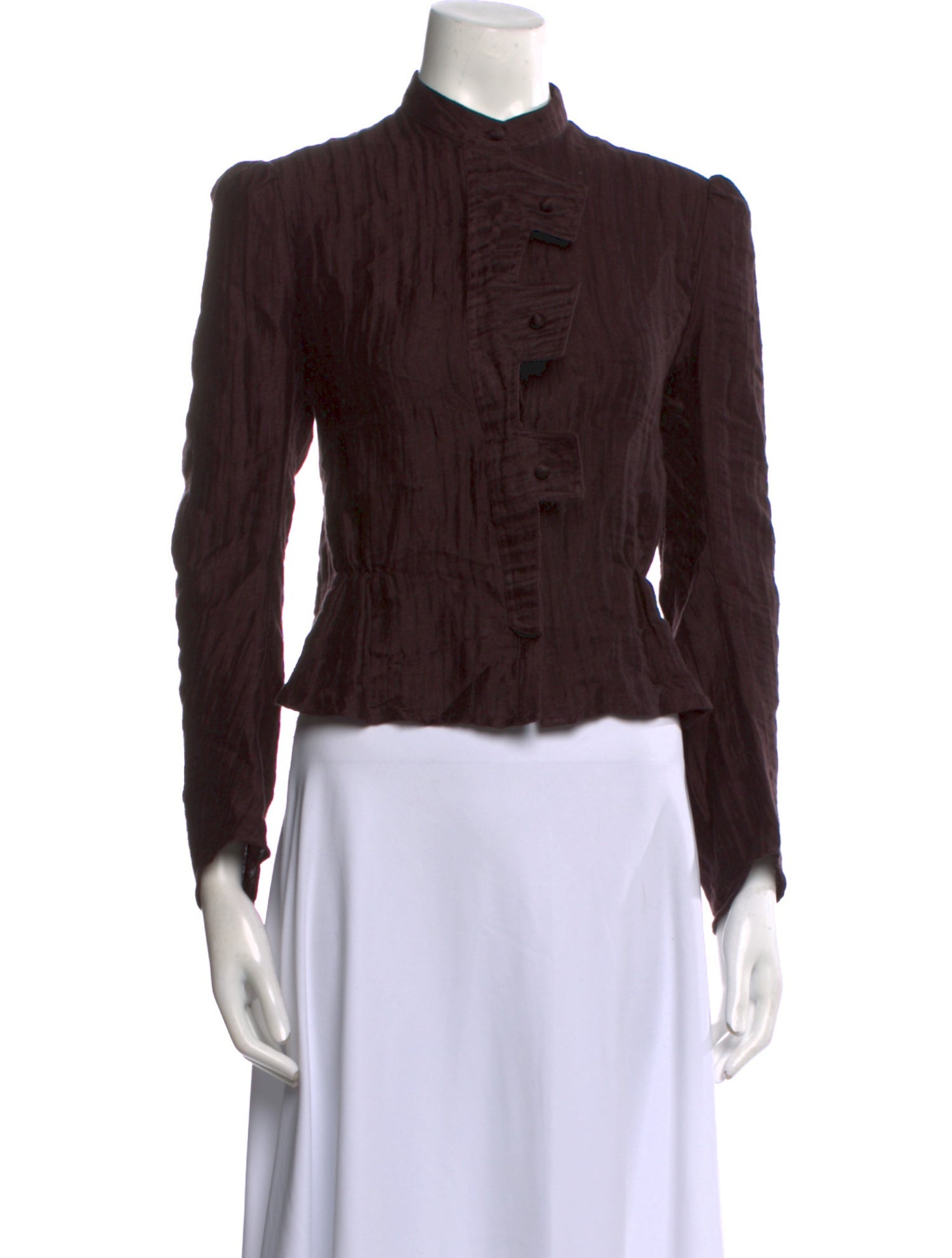 LOVE Binetti Mock Neck Long Sleeve Button-Up Top