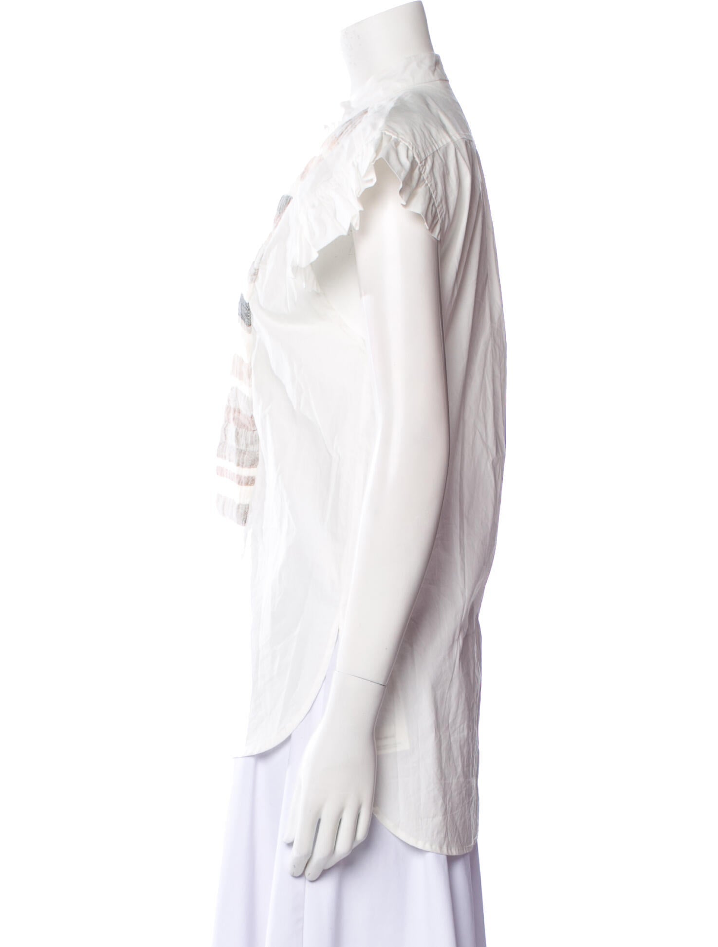 LOVE Binetti Striped Crew Neck Button-Up Top