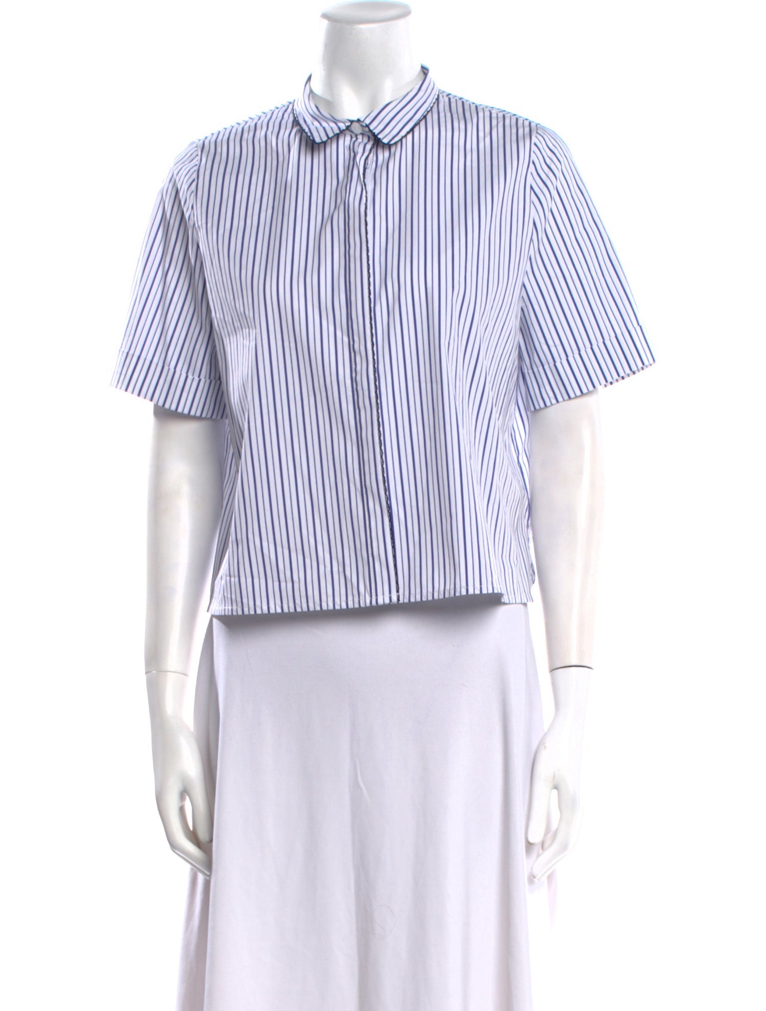 LOVE Binetti Striped Short Sleeve Button-Up Top w/ Tags