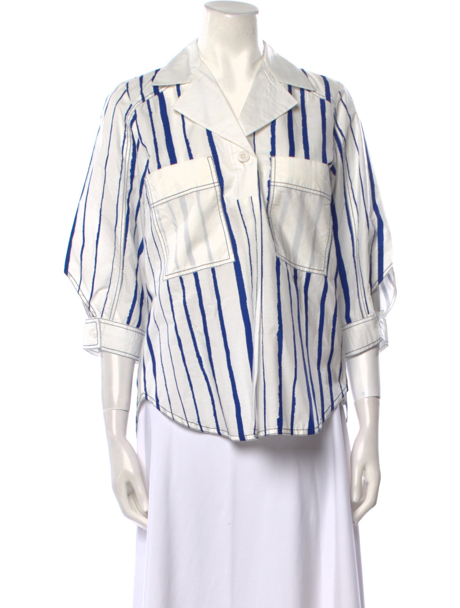 Lovebirds Striped Three-Quarter Sleeve Button-Up Top w/ Tags