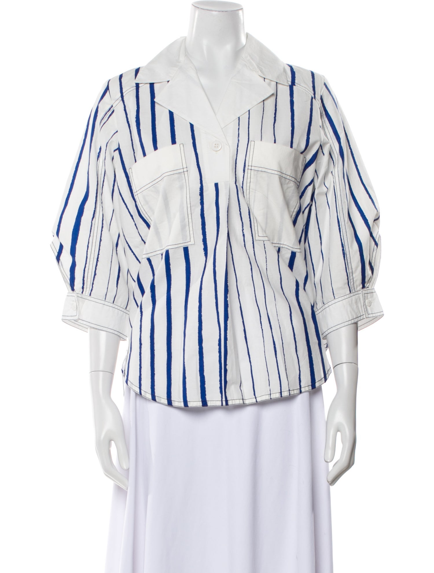 Lovebirds Striped Three-Quarter Sleeve Button-Up Top w/ Tags
