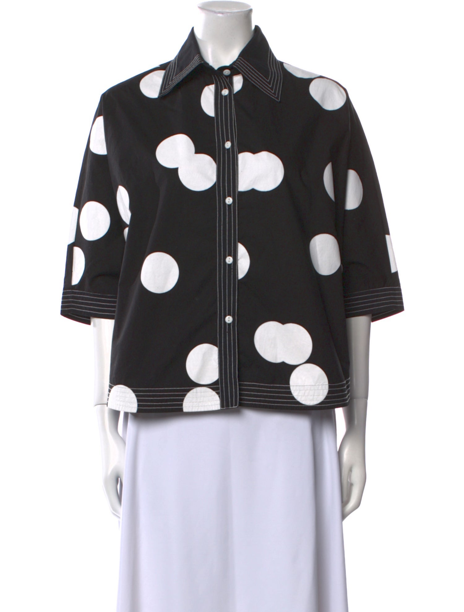 Lovebirds Polka Dot Print Three-Quarter Sleeve Button-Up Top
