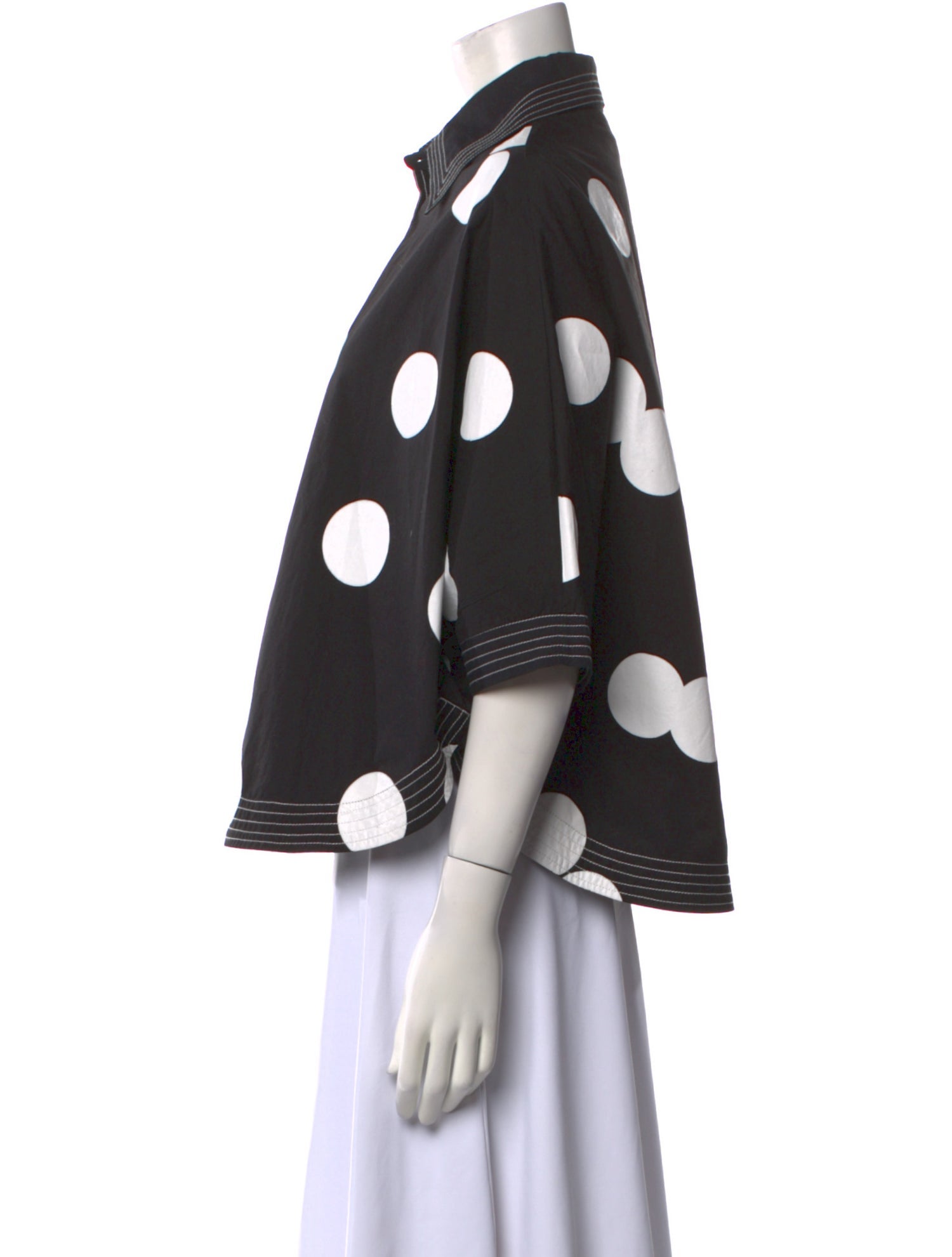 Lovebirds Polka Dot Print Three-Quarter Sleeve Button-Up Top