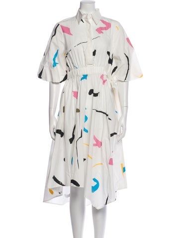 Pre-owned Lovebirds Printed Midi Length Dress In White