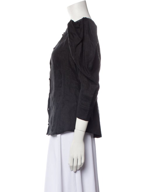 L'Autre Chose Linen Crew Neck Button-Up Top