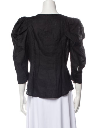 L'Autre Chose Linen Crew Neck Button-Up Top