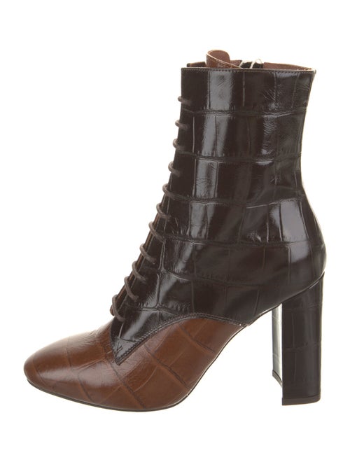 L'Autre Chose Embossed Leather Animal Print Lace-Up Boots