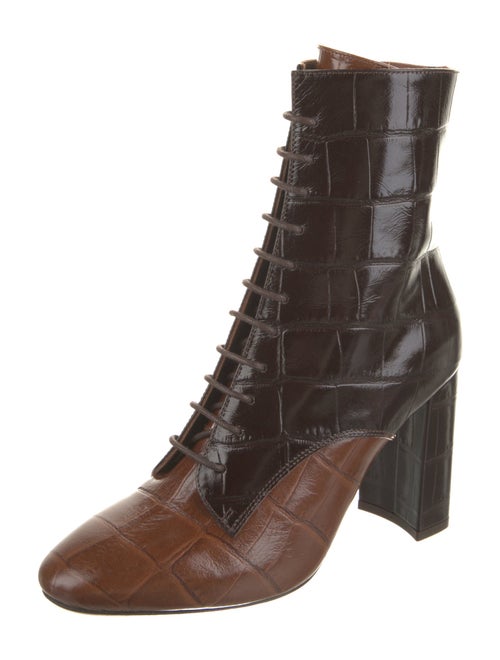 L'Autre Chose Embossed Leather Animal Print Lace-Up Boots