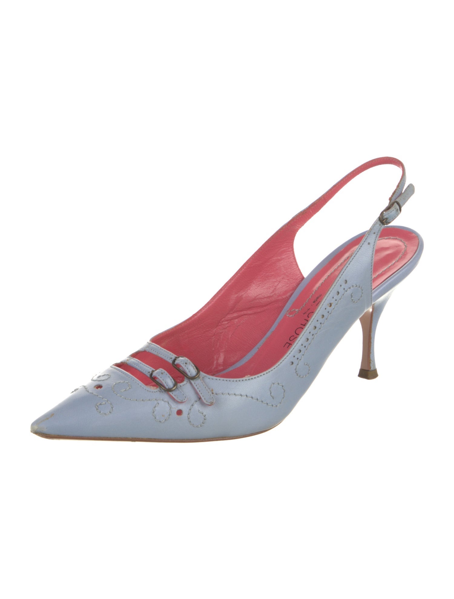 L'Autre Chose Leather Embroidered Accent Slingback Pumps