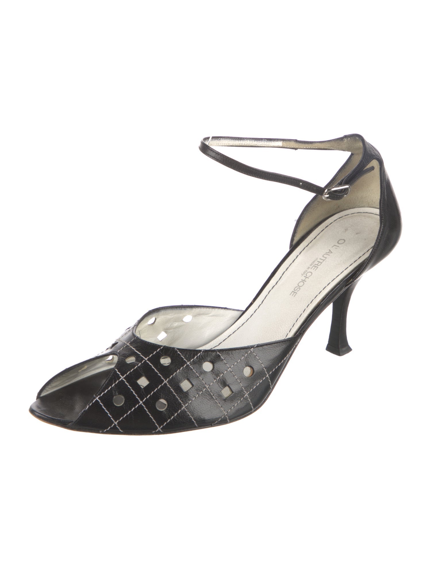 L'Autre Chose Leather Plaid Print D'Orsay Pumps