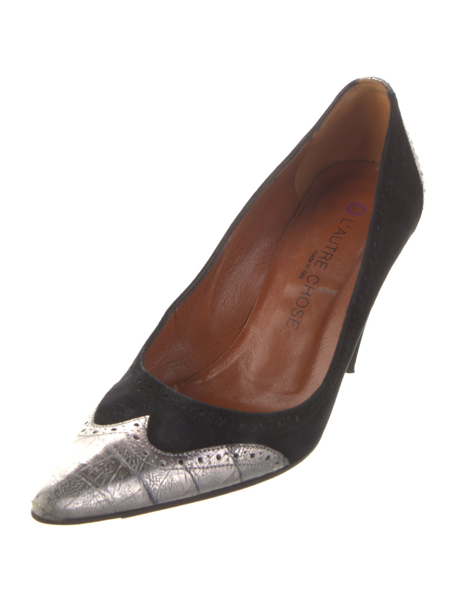 L'Autre Chose Suede Colorblock Pattern Pumps