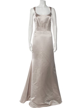 Lazaro Square Neckline Long Dress