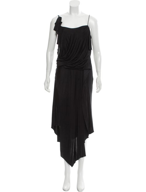 Mayle Drape-Accented Midi Dress Black