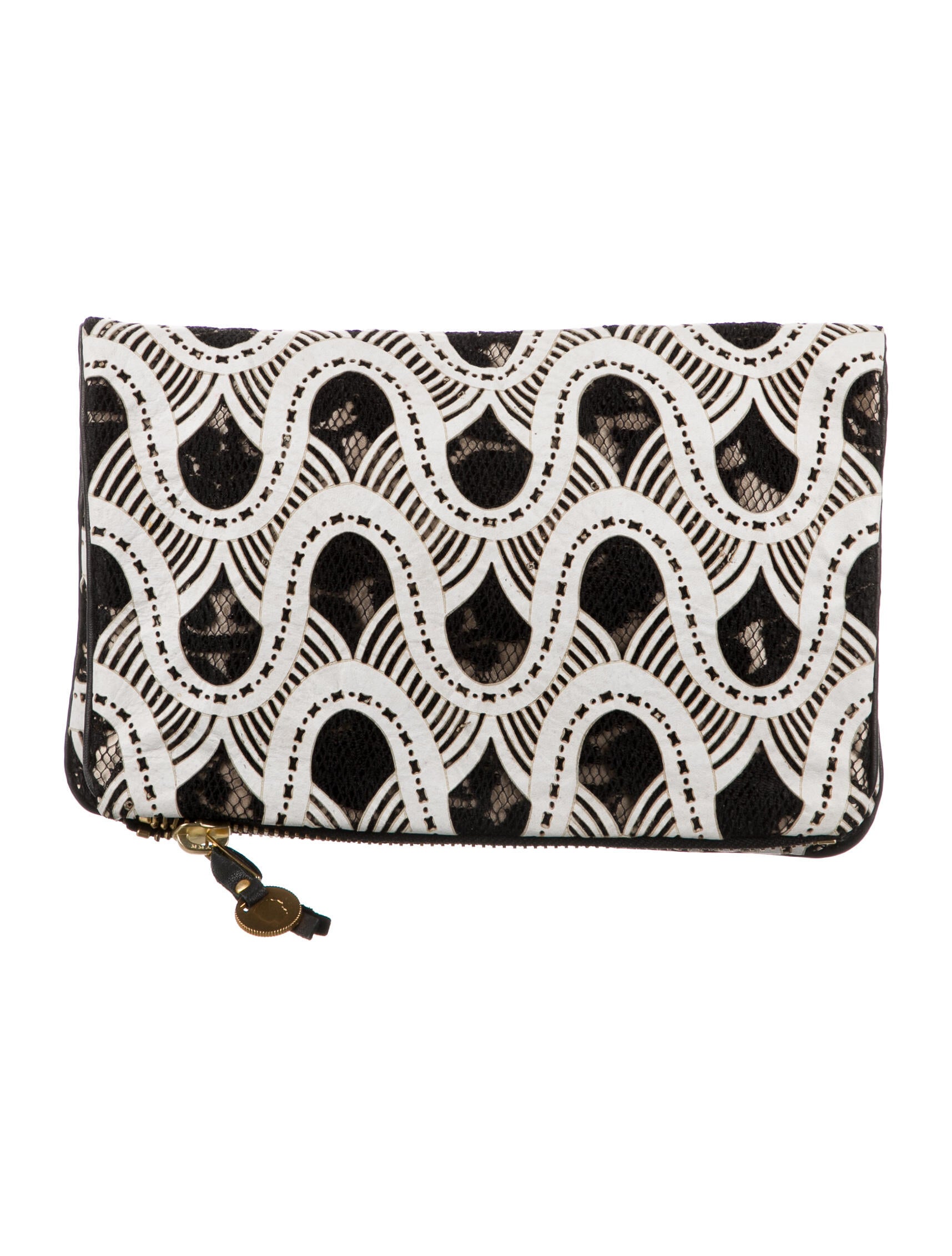 Mayle Fold Over Lasercut Leather Clutch White Clutches, Handbags