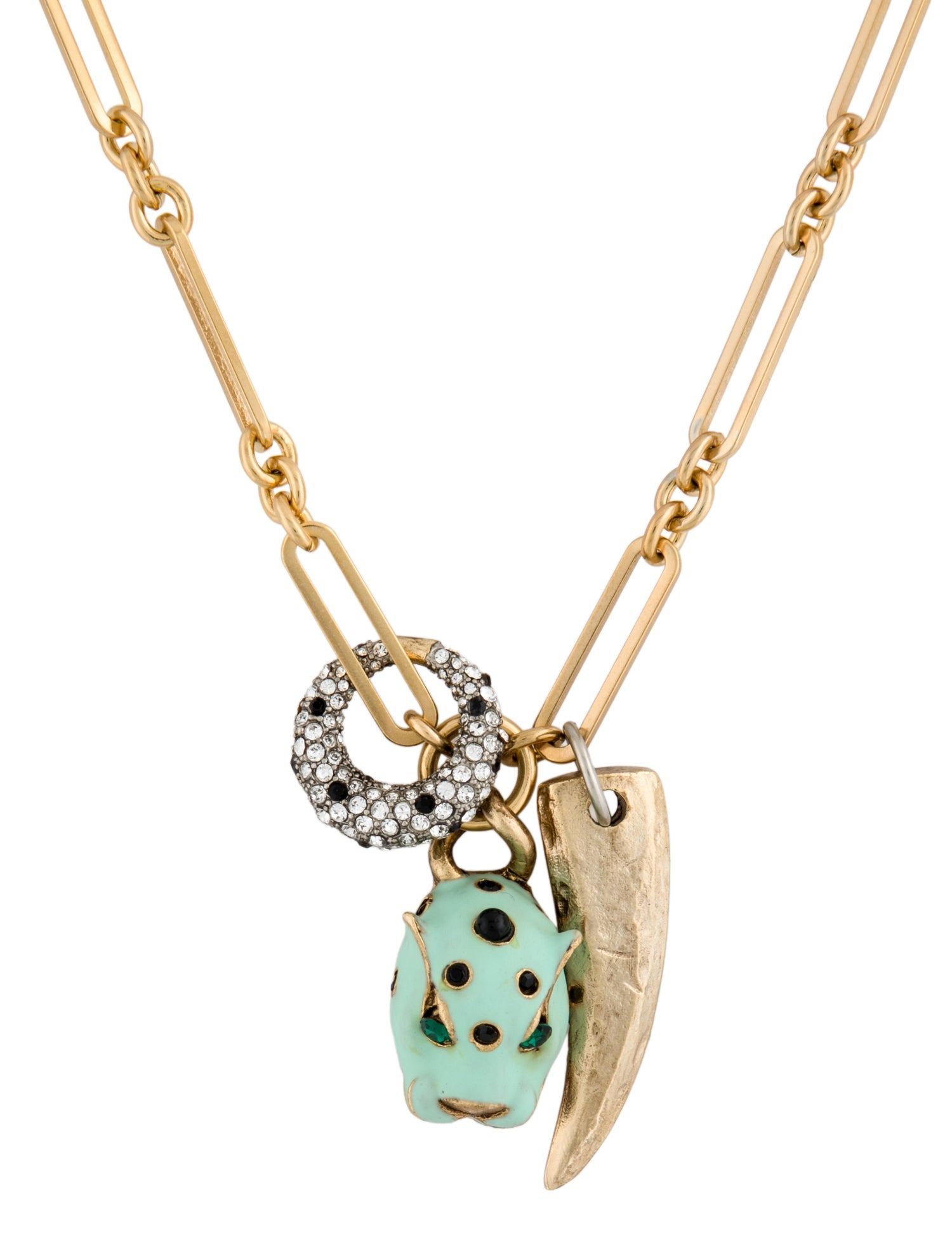 Mayle Crystal & Enamel Gato Forza Trio Pendant Necklace
