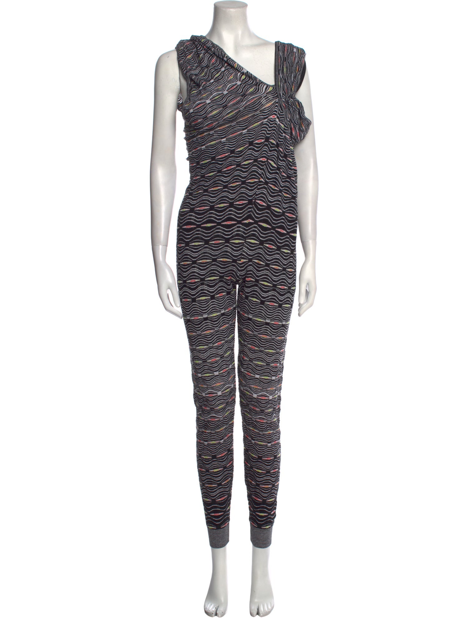 M Missoni Striped Asymmetrical Jumpsuit Black, 9" Rise Jumpsuits and