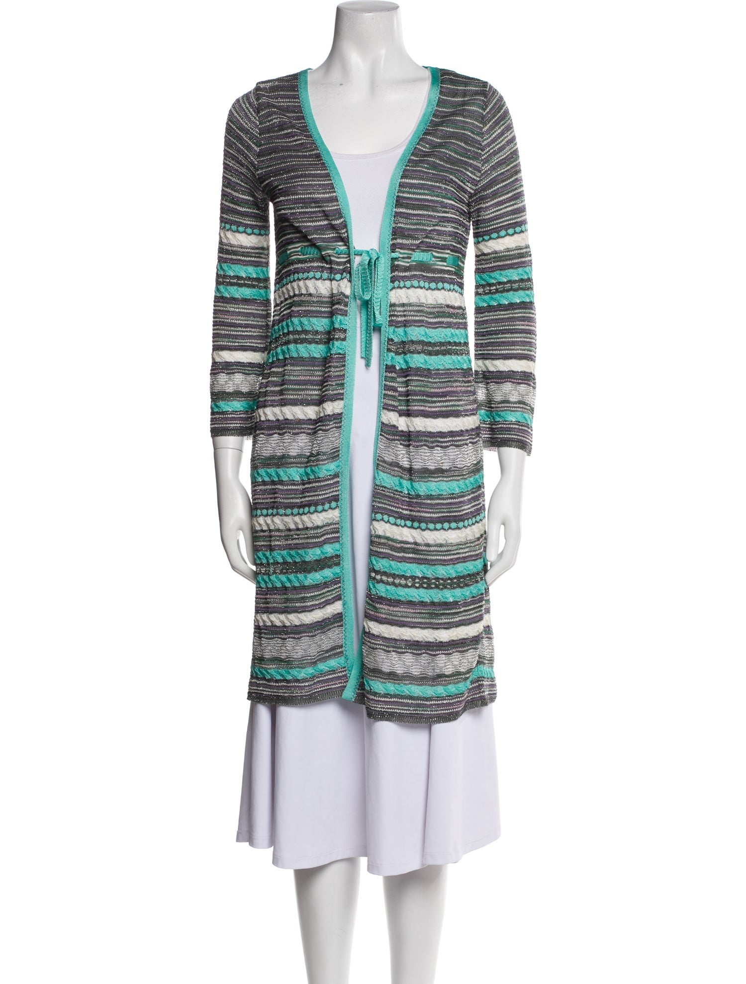M Missoni Striped Plunge Neckline Sweater