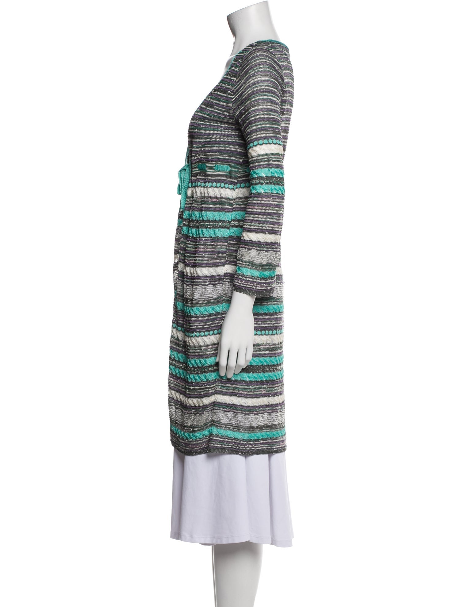 M Missoni Striped Plunge Neckline Sweater
