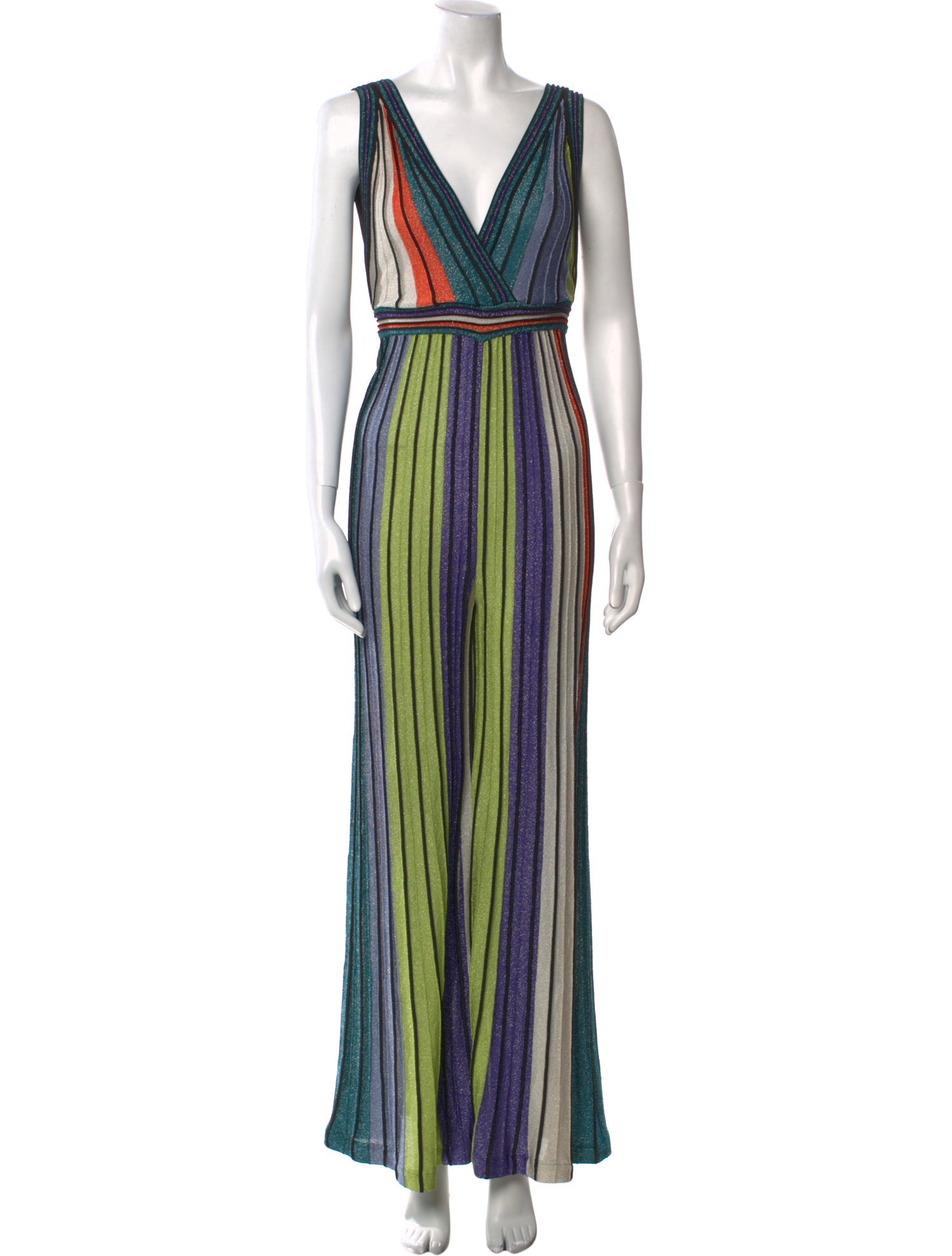 M Missoni Striped Plunge Neckline Jumpsuit
