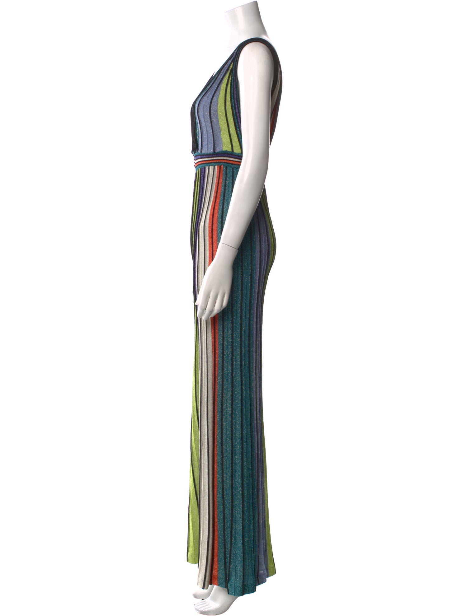 M Missoni Striped Plunge Neckline Jumpsuit