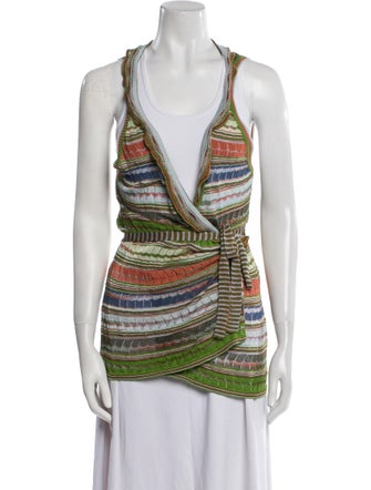 M Missoni Striped Plunge Neckline Sweater