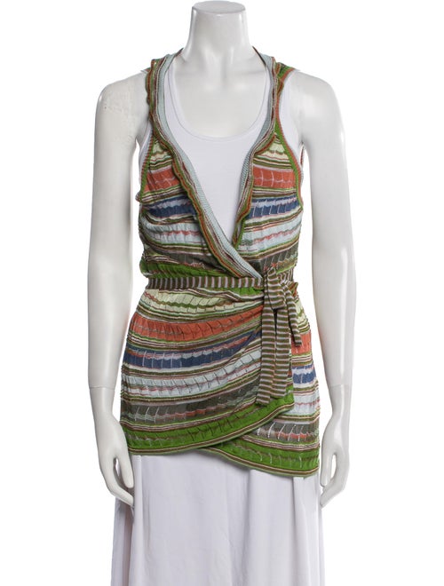 M Missoni Striped Plunge Neckline Sweater
