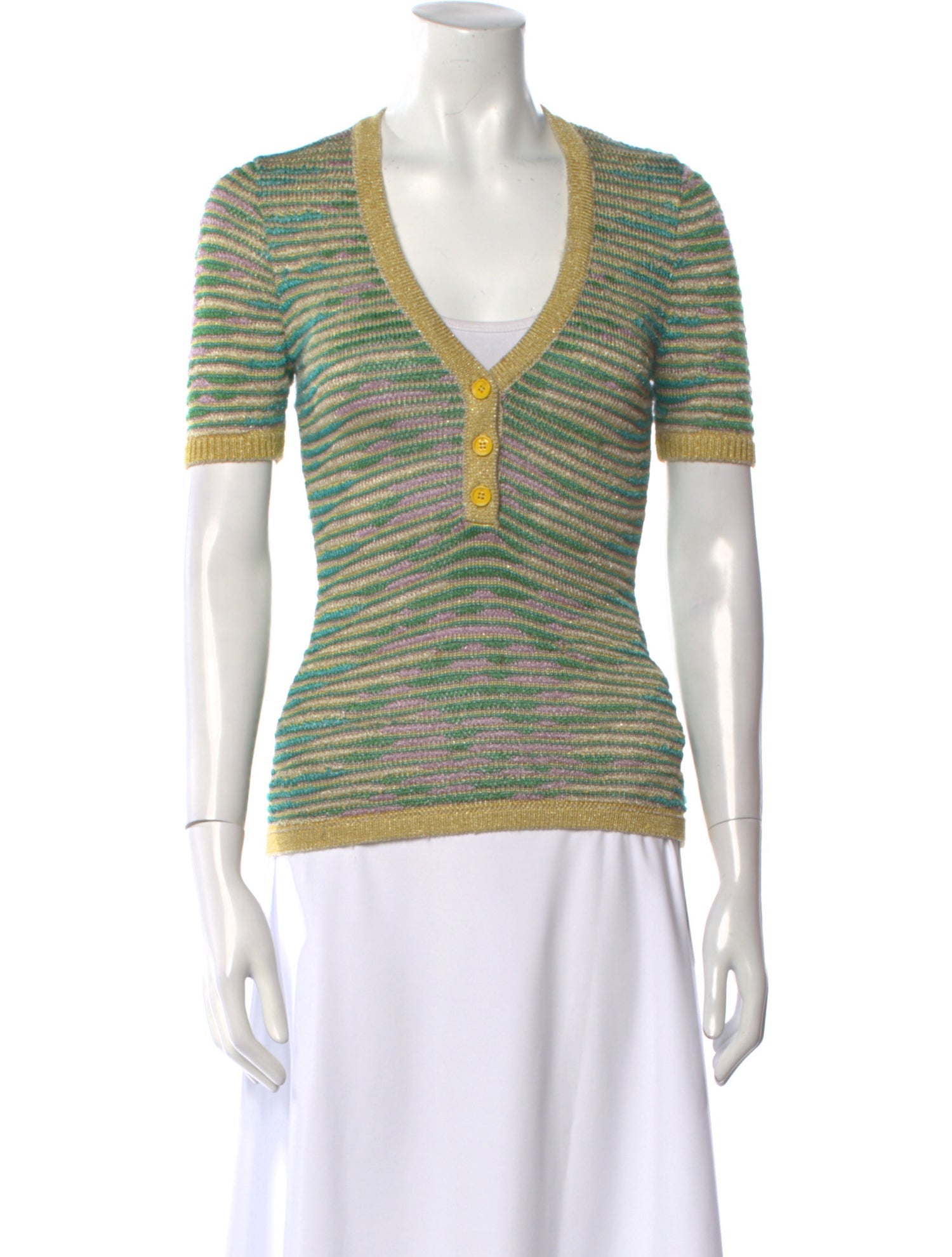 M Missoni Striped V-Neck Sweater