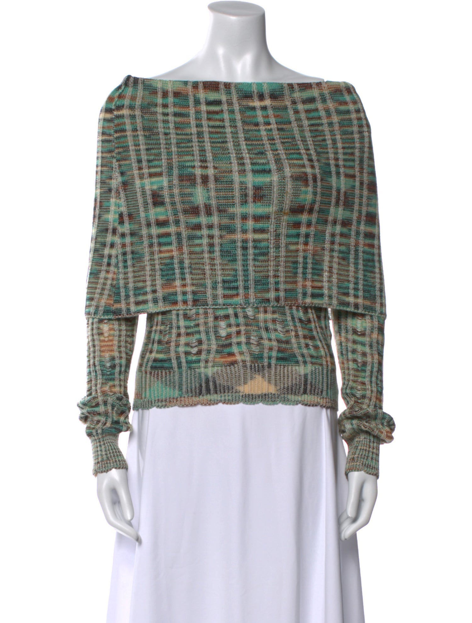 M Missoni Plaid Print Off-The-Shoulder Top
