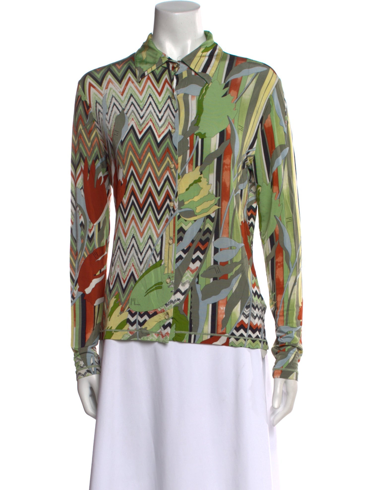 M Missoni Printed Long Sleeve Button-Up Top