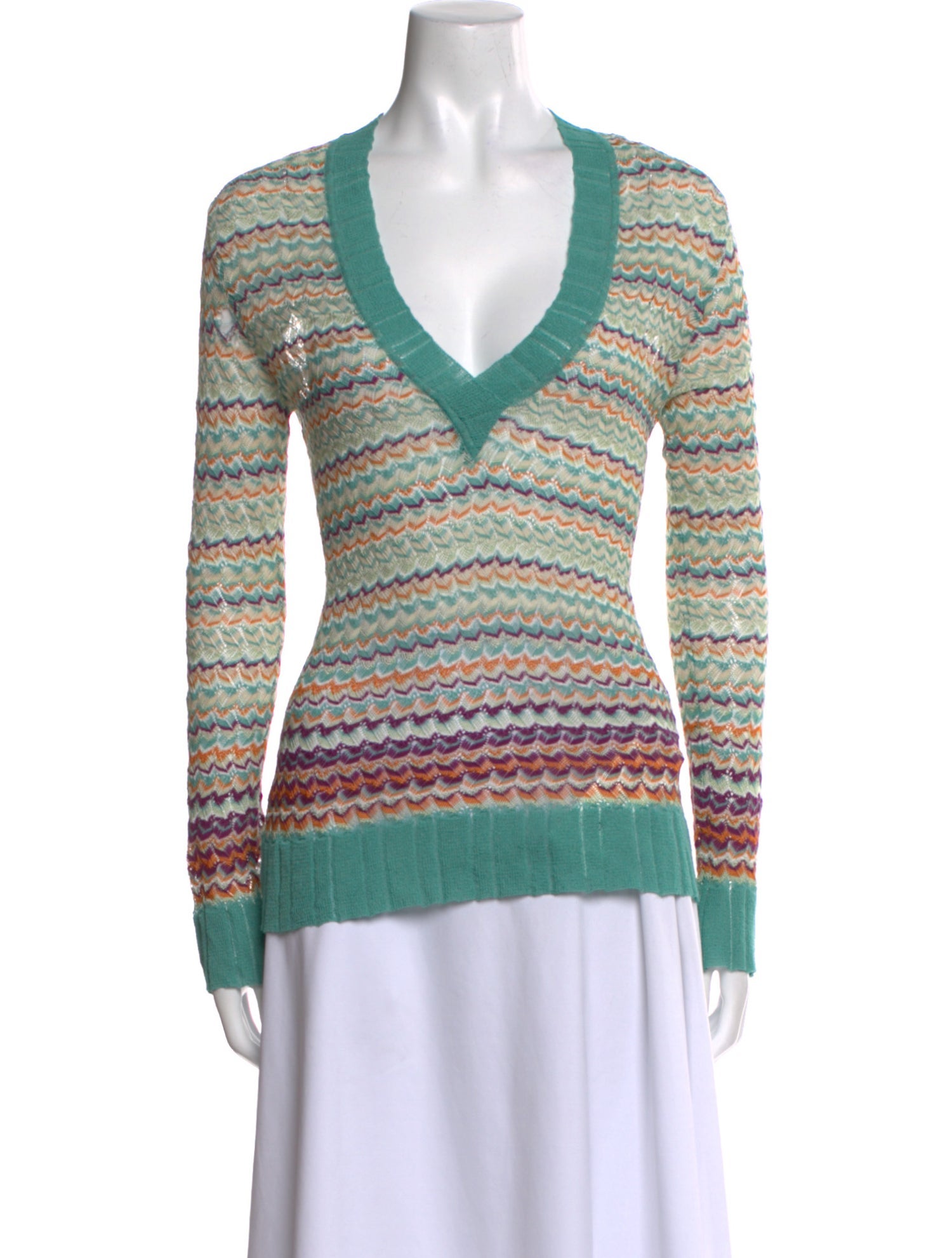 M Missoni Striped V-Neck Sweater