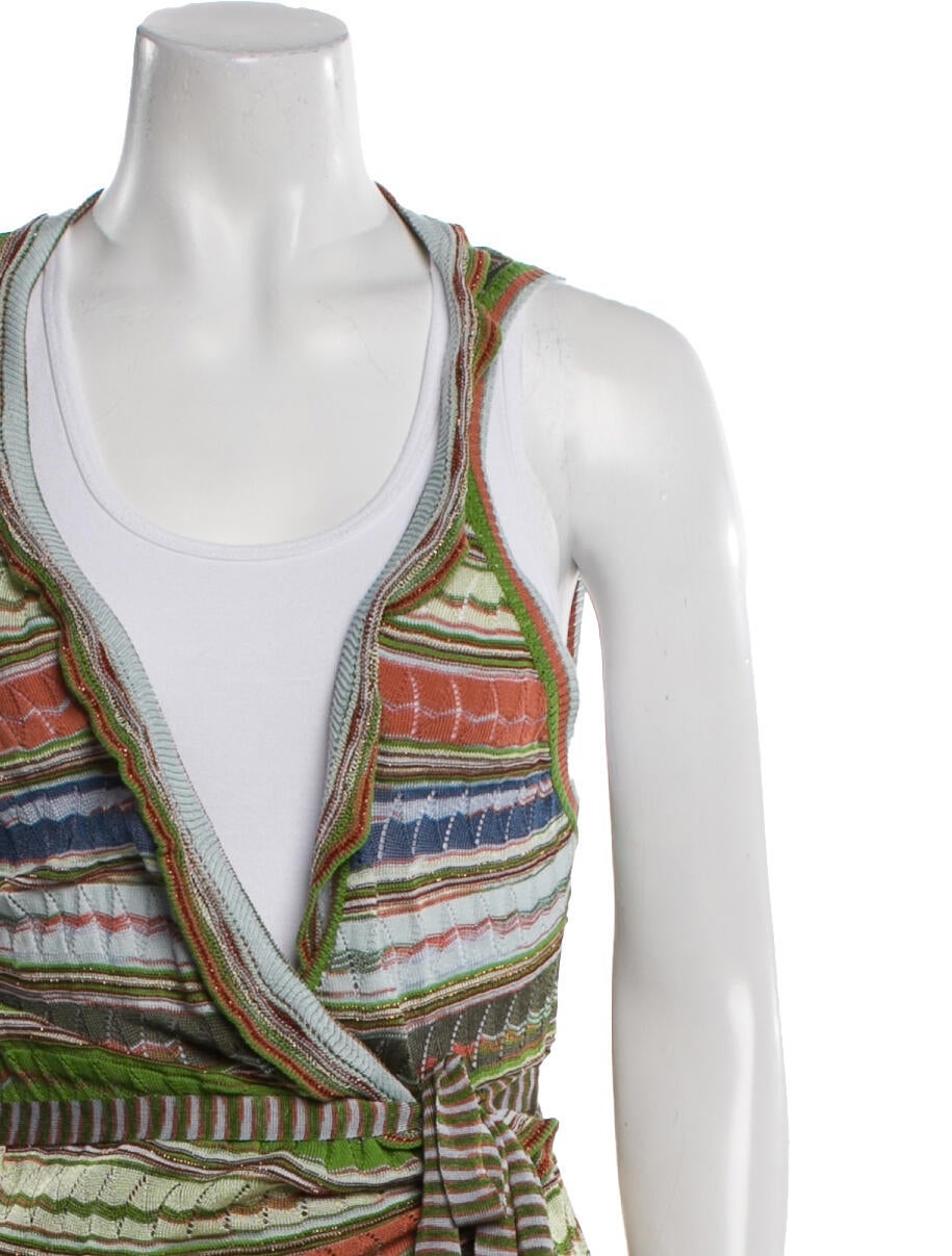 M Missoni Striped Plunge Neckline Sweater