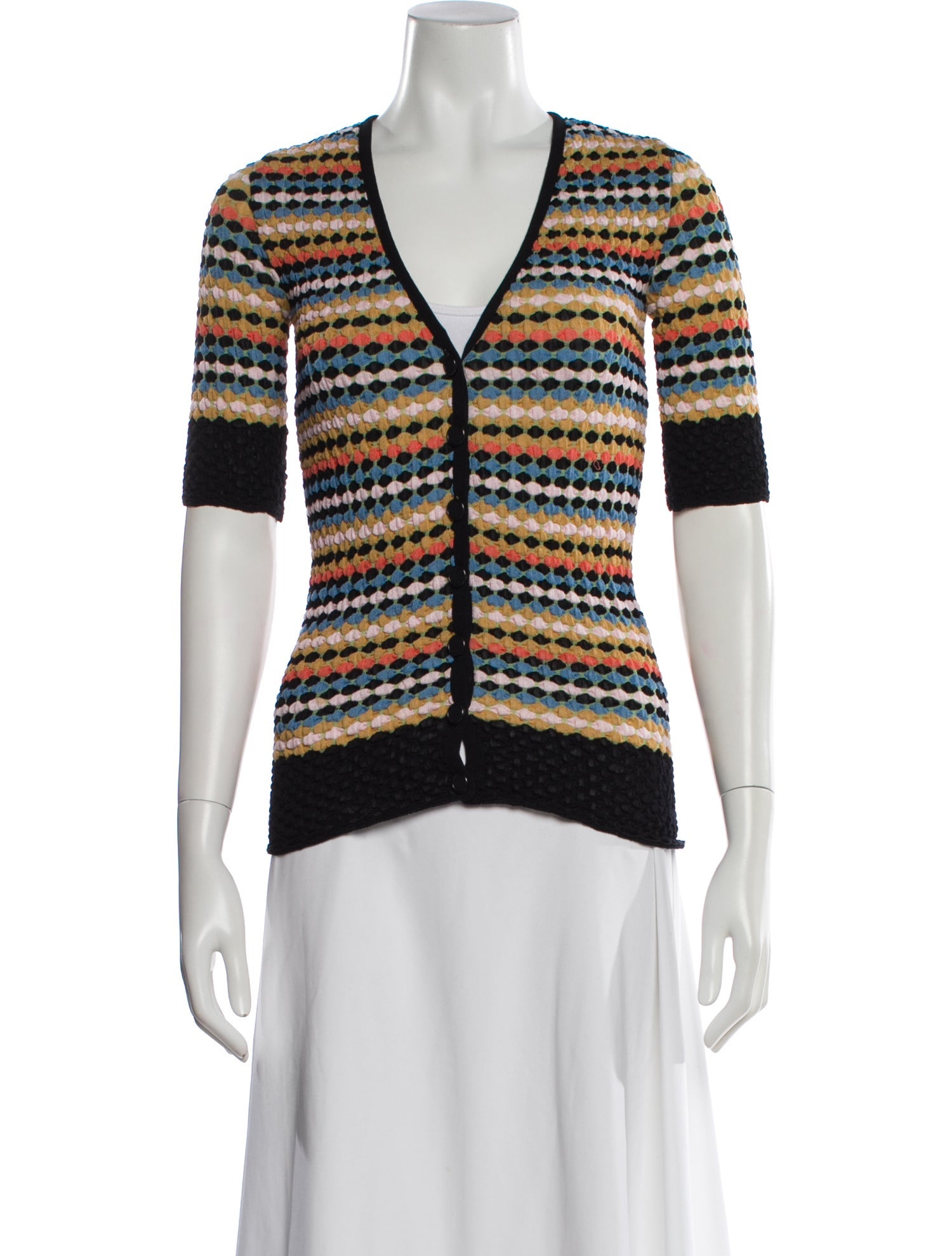 M Missoni Striped V-Neck Button-Up Top