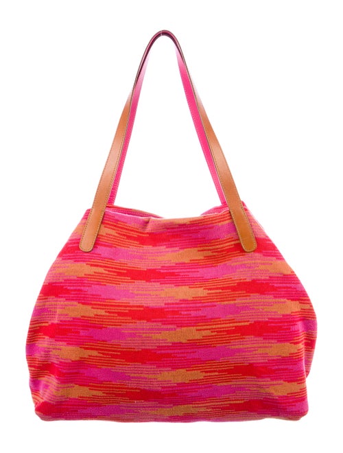 M Missoni Leather-Trimmed Knit Tote Pink