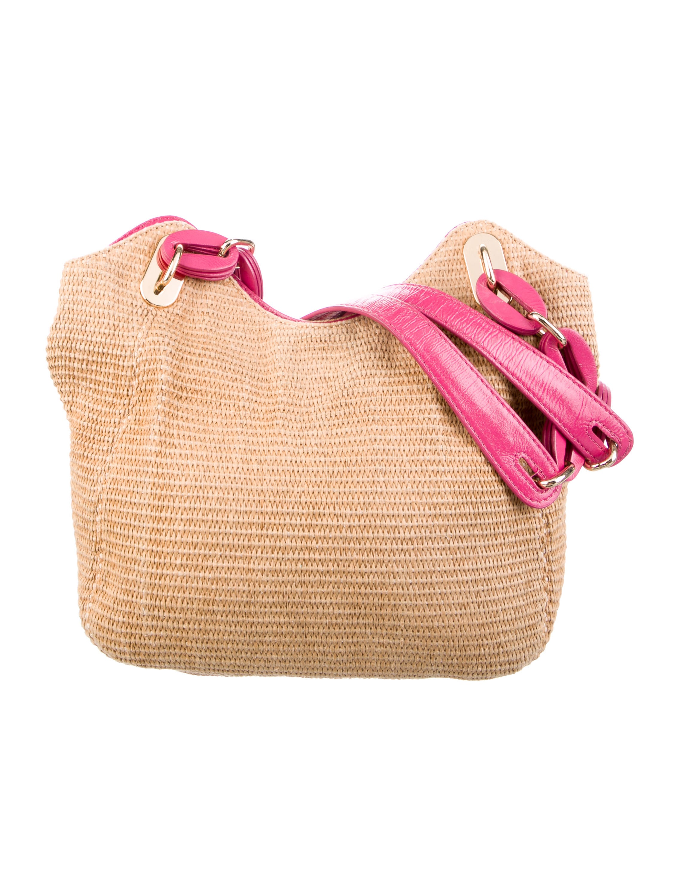 Michael Michael Kors Leather Trimmed Raffia Shoulder Bag Neutrals