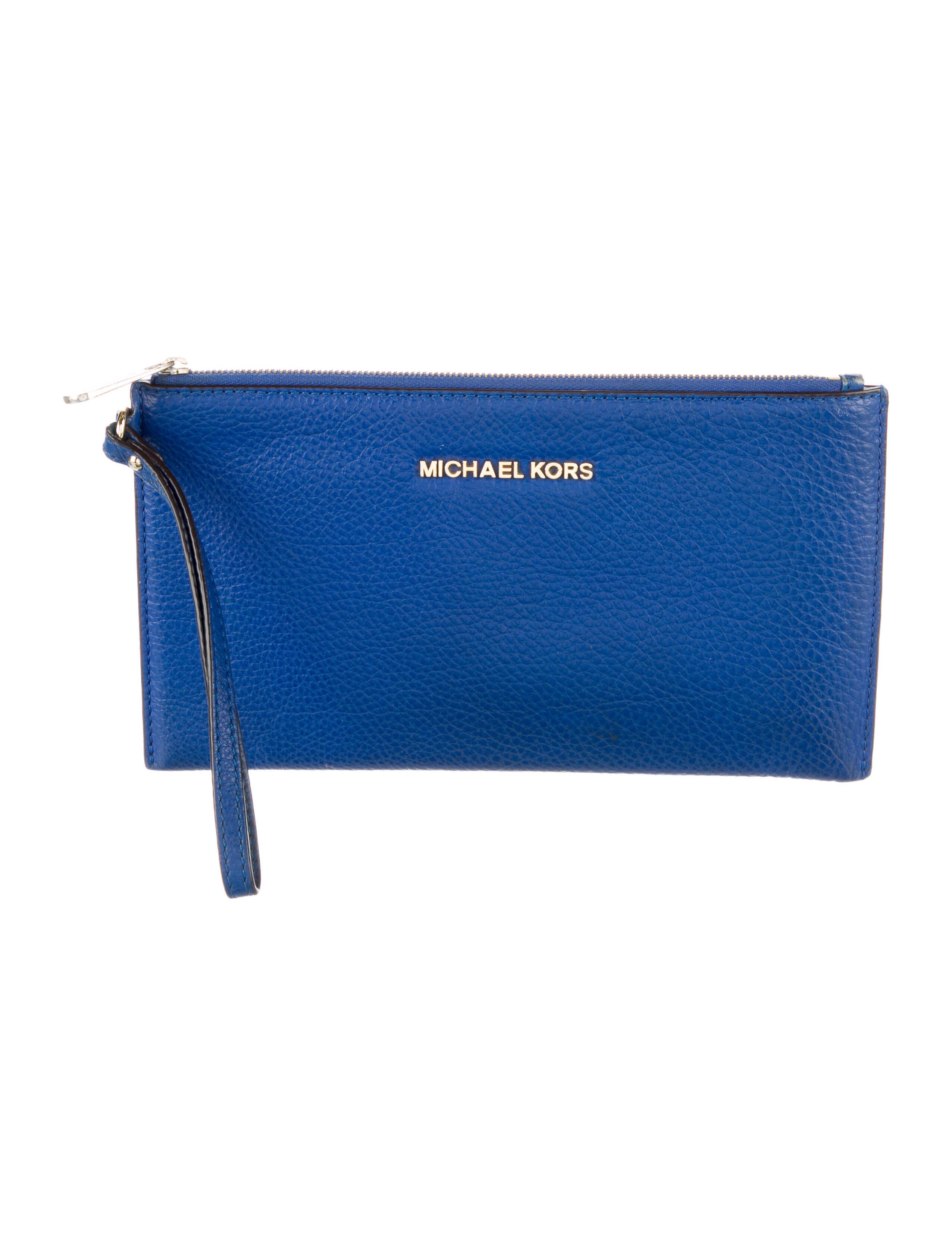 Michael Michael Kors Leather Clutch Bag Blue Clutches, Handbags