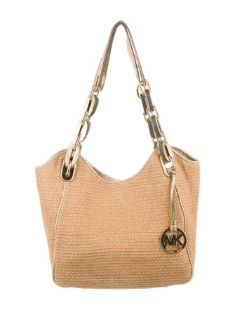 Michael Michael Kors Leather-Trimmed Raffia Shoulder Bag