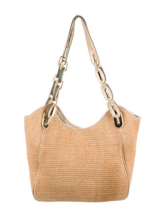 Michael Michael Kors Leather-Trimmed Raffia Shoulder Bag
