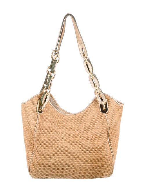 Michael Michael Kors Leather-Trimmed Raffia Shoulder Bag