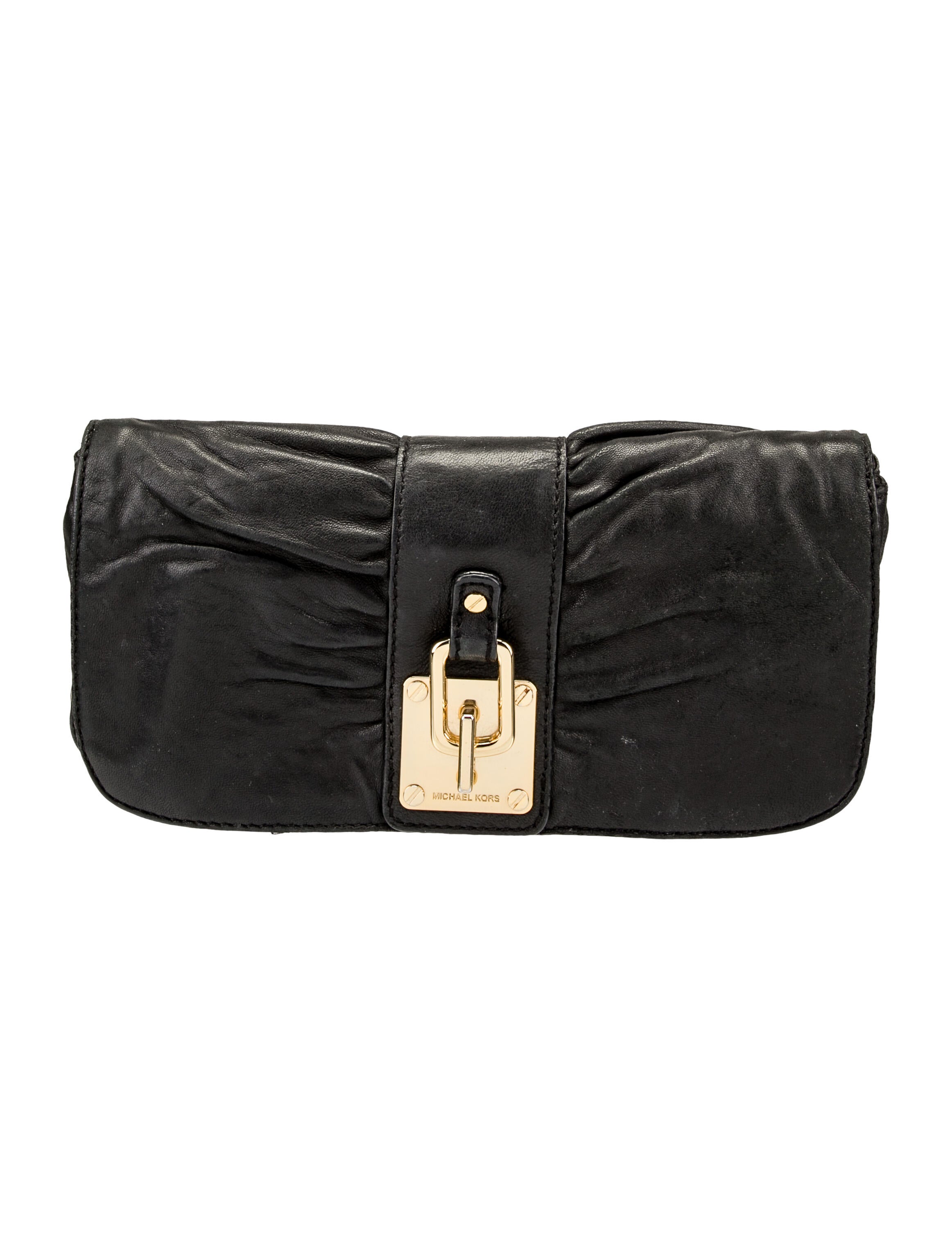 Michael Michael Kors Flap Leather Clutch Black Clutches, Handbags