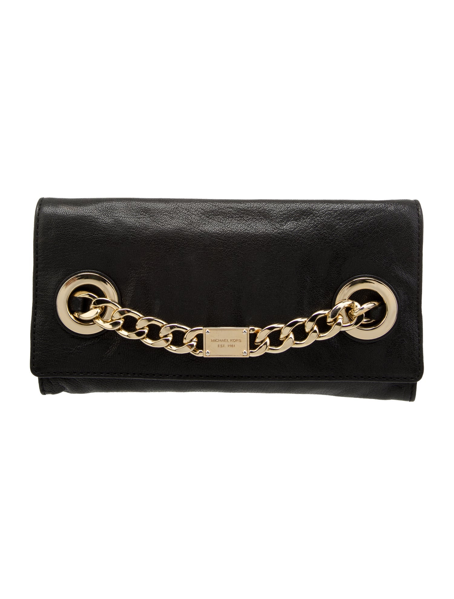 Michael kors black leather on sale clutch