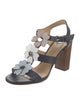 Michael Michael Kors Leather Floral Print T-Strap Sandals