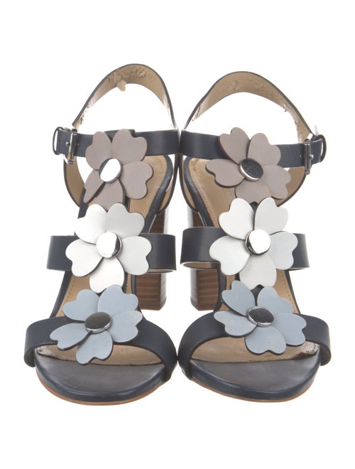 Michael Michael Kors Leather Floral Print T-Strap Sandals
