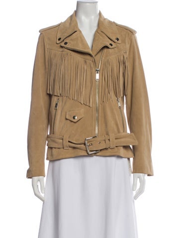 Pre-owned Michael Michael Kors Suede Biker Jacket In Neutral
