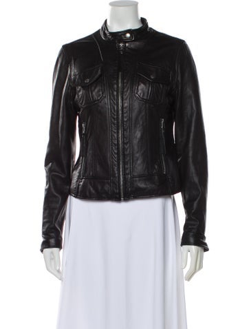 Pre-owned Michael Michael Kors Leather Biker Jacket In Gray