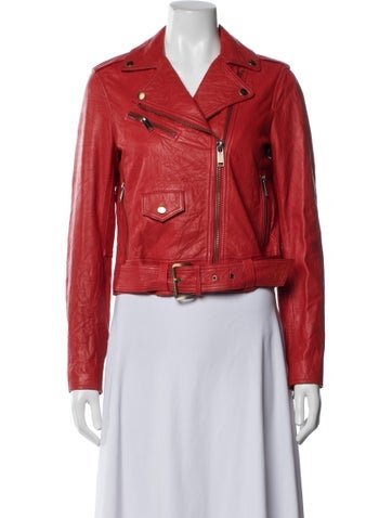 Pre-owned Michael Michael Kors Leather Biker Jacket In Red
